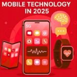 People using mobile phones and apps with modern tech features like AI, 5G, and smart connectivity – an illustration of future mobile trends in 2025.